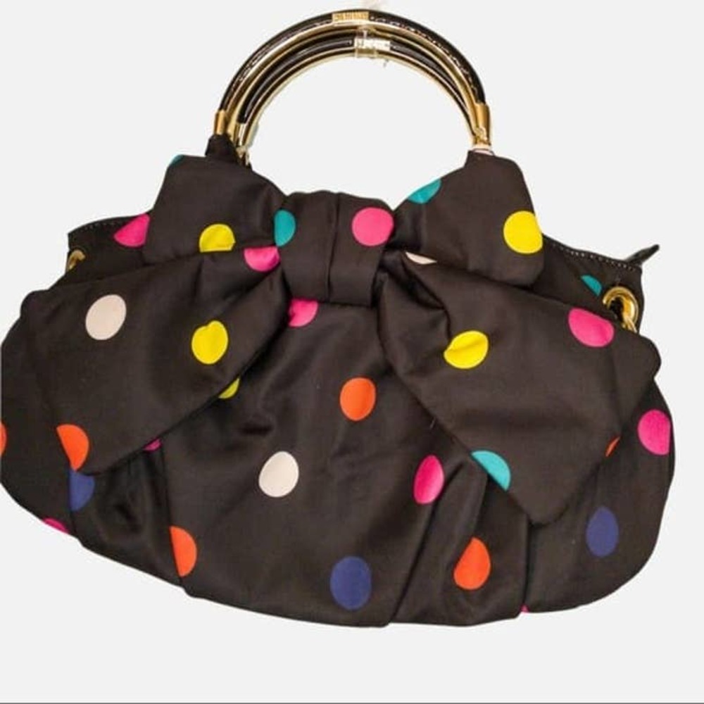 Bow Front Lulu Guinness Black Polka Dot Satchel Purse Bag